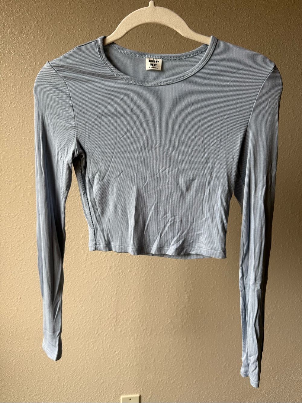 Sunday Best Powder Blue Long-Sleeve Cropped Crewneck
